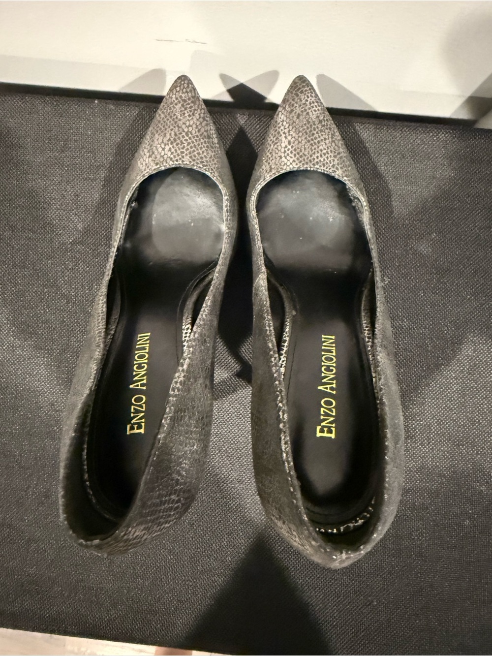 Enzo Angiolini Charcoal Textured Pointed-Toe Pumps